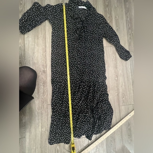 Zara Polka Dot Midi Dress Button Front Loose Flowy Black White Long Sleeves - Picture 8 of 9